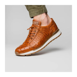 Marco Di Milano Scanno Men's Shoes Antique Cognac Exotic Ostich Casual Sneakers (MDM1049)