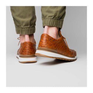 Marco Di Milano Scanno Men's Shoes Antique Cognac Exotic Ostich Casual Sneakers (MDM1049)