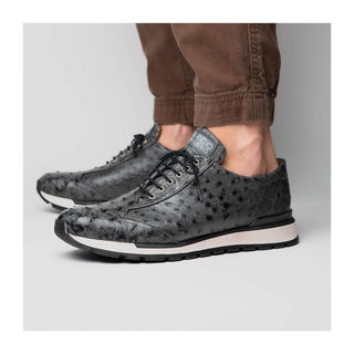 Marco Di Milano Scanno Men's Shoes Antique Gray Exotic Ostich Casual Sneakers (MDM1050)