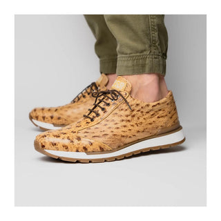 Marco Di Milano Scanno Men's Shoes Orix Cream Exotic Ostich Casual Sneakers (MDM1047)