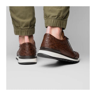Marco Di Milano Scanno Men's Shoes Brown Exotic Ostich Casual Sneakers (MDM1051)