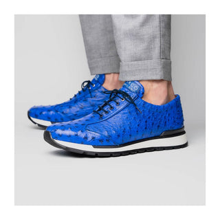 Marco Di Milano Scanno Men's Shoes Electric Blue Exotic Ostrich Casual Sneakers (MDM1046)