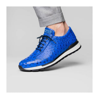 Marco Di Milano Scanno Men's Shoes Electric Blue Exotic Ostrich Casual Sneakers (MDM1046)