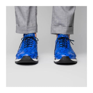 Marco Di Milano Scanno Men's Shoes Electric Blue Exotic Ostrich Casual Sneakers (MDM1046)