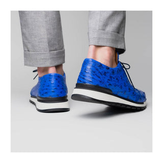 Marco Di Milano Scanno Men's Shoes Electric Blue Exotic Ostrich Casual Sneakers (MDM1046)