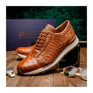 Marco Di Milano Scanno Men's Shoes Antique Cognac Exotic Ostich Casual Sneakers (MDM1049)