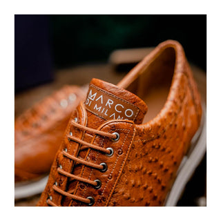 Marco Di Milano Scanno Men's Shoes Antique Cognac Exotic Ostich Casual Sneakers (MDM1049)