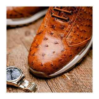 Marco Di Milano Scanno Men's Shoes Antique Cognac Exotic Ostich Casual Sneakers (MDM1049)
