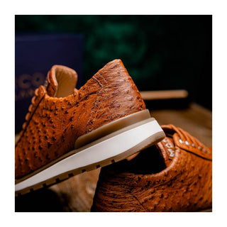 Marco Di Milano Scanno Men's Shoes Antique Cognac Exotic Ostich Casual Sneakers (MDM1049)