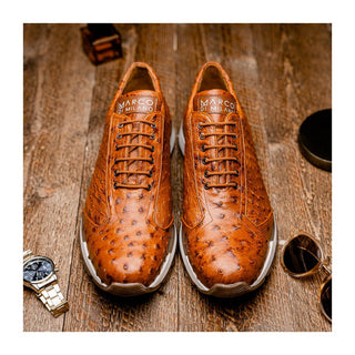 Marco Di Milano Scanno Men's Shoes Antique Cognac Exotic Ostich Casual Sneakers (MDM1049)
