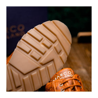 Marco Di Milano Scanno Men's Shoes Antique Cognac Exotic Ostich Casual Sneakers (MDM1049)