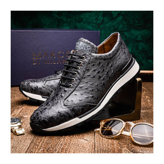 Marco Di Milano Scanno Men's Shoes Antique Gray Exotic Ostich Casual Sneakers (MDM1050)