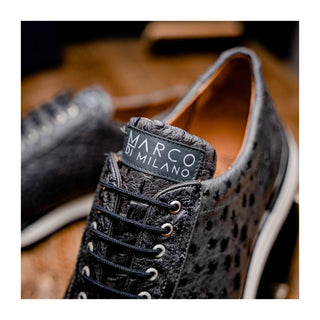 Marco Di Milano Scanno Men's Shoes Antique Gray Exotic Ostich Casual Sneakers (MDM1050)