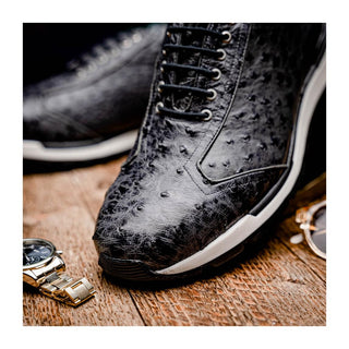 Marco Di Milano Scanno Men's Shoes Antique Gray Exotic Ostich Casual Sneakers (MDM1050)