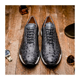 Marco Di Milano Scanno Men's Shoes Antique Gray Exotic Ostich Casual Sneakers (MDM1050)