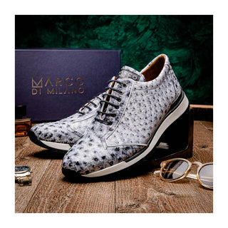 Marco Di Milano Scanno Men's Shoes Newspaper Exotic Ostrich Casual Sneakers (MDM1048)