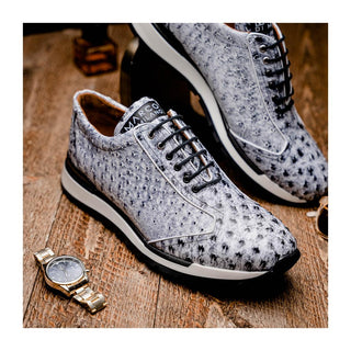 Marco Di Milano Scanno Men's Shoes Newspaper Exotic Ostrich Casual Sneakers (MDM1048)