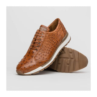 Marco Di Milano Scanno Men's Shoes Antique Cognac Exotic Ostich Casual Sneakers (MDM1049)