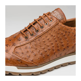 Marco Di Milano Scanno Men's Shoes Antique Cognac Exotic Ostich Casual Sneakers (MDM1049)