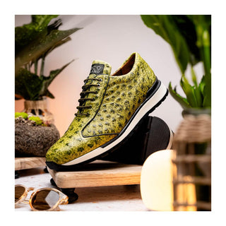 Marco Di Milano Scanno Men's Shoes Antique Green Exotic Ostich Casual Sneakers (MDM1055)