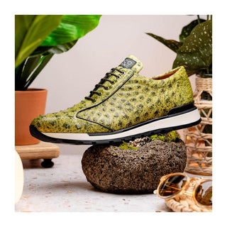 Marco Di Milano Scanno Men's Shoes Antique Green Exotic Ostich Casual Sneakers (MDM1055)