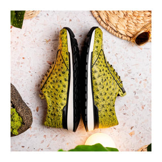 Marco Di Milano Scanno Men's Shoes Antique Green Exotic Ostich Casual Sneakers (MDM1055)