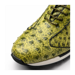 Marco Di Milano Scanno Men's Shoes Antique Green Exotic Ostich Casual Sneakers (MDM1055)
