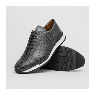 Marco Di Milano Scanno Men's Shoes Antique Gray Exotic Ostich Casual Sneakers (MDM1050)
