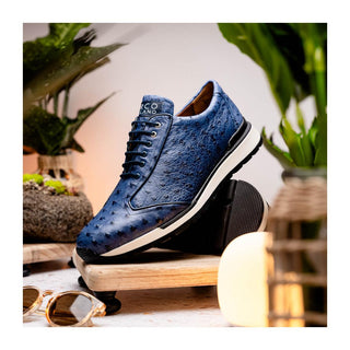 Marco Di Milano Scanno Men's Shoes Antique Navy Exotic Ostich Casual Sneakers (MDM1053)