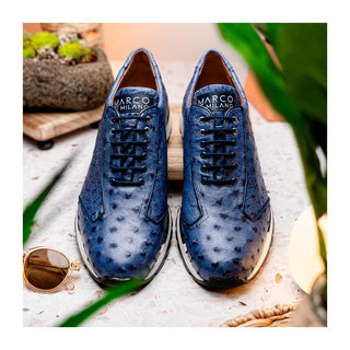 Marco Di Milano Scanno Men's Shoes Antique Navy Exotic Ostich Casual Sneakers (MDM1053)