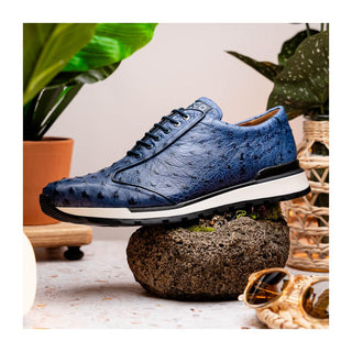 Marco Di Milano Scanno Men's Shoes Antique Navy Exotic Ostich Casual Sneakers (MDM1053)