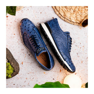 Marco Di Milano Scanno Men's Shoes Antique Navy Exotic Ostich Casual Sneakers (MDM1053)