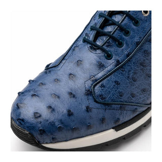 Marco Di Milano Scanno Men's Shoes Antique Navy Exotic Ostich Casual Sneakers (MDM1053)