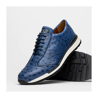 Marco Di Milano Scanno Men's Shoes Antique Navy Exotic Ostich Casual Sneakers (MDM1053)