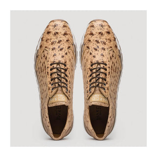 Marco Di Milano Scanno Men's Shoes Orix Cream Exotic Ostich Casual Sneakers (MDM1047)