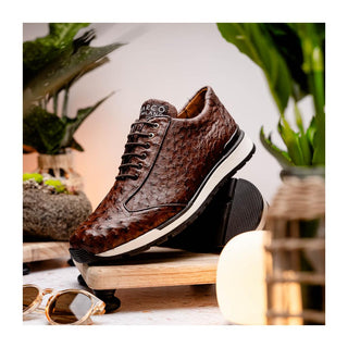 Marco Di Milano Scanno Men's Shoes Brown Exotic Ostich Casual Sneakers (MDM1051)