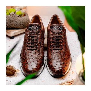 Marco Di Milano Scanno Men's Shoes Brown Exotic Ostich Casual Sneakers (MDM1051)