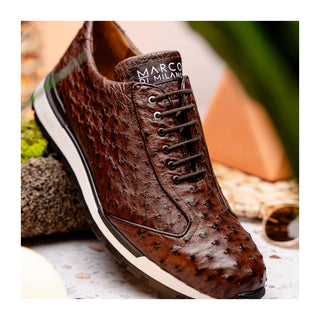 Marco Di Milano Scanno Men's Shoes Brown Exotic Ostich Casual Sneakers (MDM1051)