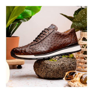 Marco Di Milano Scanno Men's Shoes Brown Exotic Ostich Casual Sneakers (MDM1051)