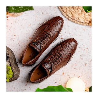 Marco Di Milano Scanno Men's Shoes Brown Exotic Ostich Casual Sneakers (MDM1051)