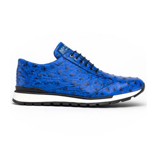 Marco Di Milano Scanno Men's Shoes Electric Blue Exotic Ostrich Casual Sneakers (MDM1046)