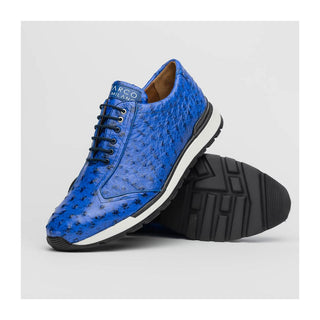 Marco Di Milano Scanno Men's Shoes Electric Blue Exotic Ostrich Casual Sneakers (MDM1046)