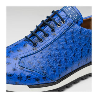 Marco Di Milano Scanno Men's Shoes Electric Blue Exotic Ostrich Casual Sneakers (MDM1046)
