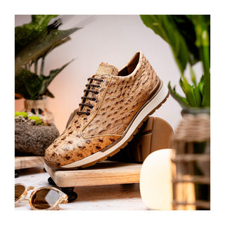 Marco Di Milano Scanno Men's Shoes Orix Cream Exotic Ostich Casual Sneakers (MDM1047)