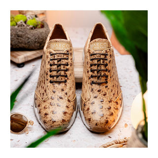 Marco Di Milano Scanno Men's Shoes Orix Cream Exotic Ostich Casual Sneakers (MDM1047)