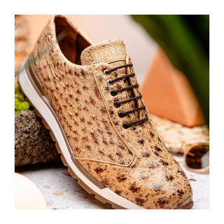 Marco Di Milano Scanno Men's Shoes Orix Cream Exotic Ostich Casual Sneakers (MDM1047)