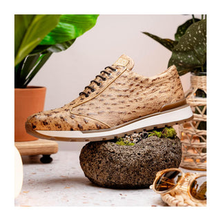 Marco Di Milano Scanno Men's Shoes Orix Cream Exotic Ostich Casual Sneakers (MDM1047)