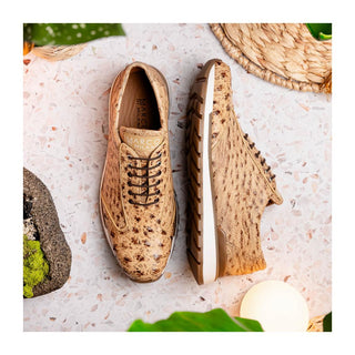 Marco Di Milano Scanno Men's Shoes Orix Cream Exotic Ostich Casual Sneakers (MDM1047)