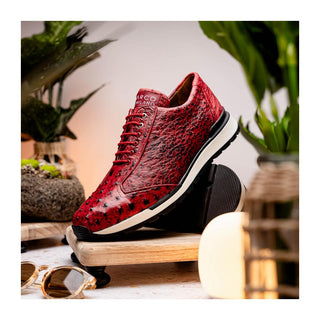 Marco Di Milano Scanno Men's Shoes Red Exotic Ostich Casual Sneakers (MDM1052)