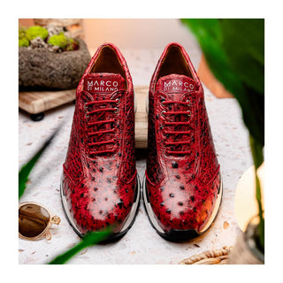 Marco Di Milano Scanno Men's Shoes Red Exotic Ostich Casual Sneakers (MDM1052)